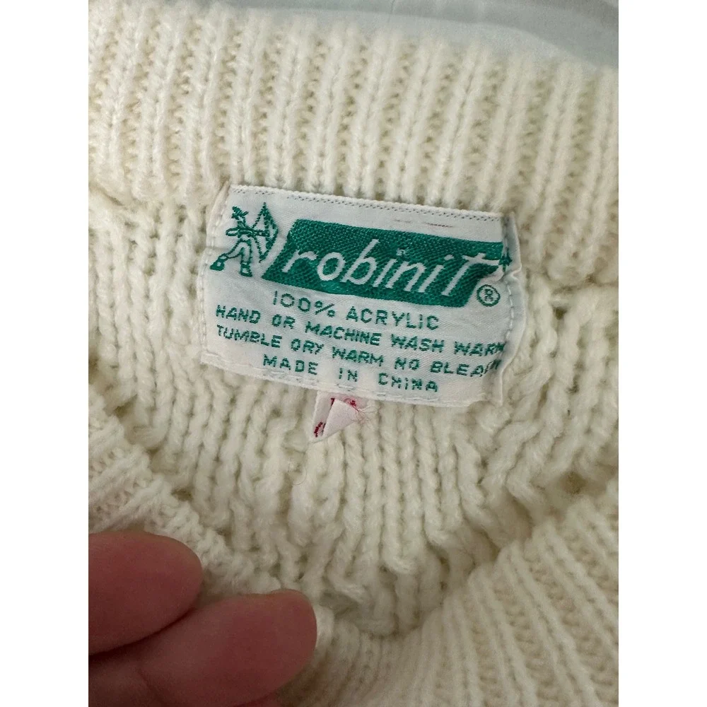 Robinitt Kids Vtg Cable Knit Sweater Cream Medium Acrylic Pullover‎ Long Sleeve